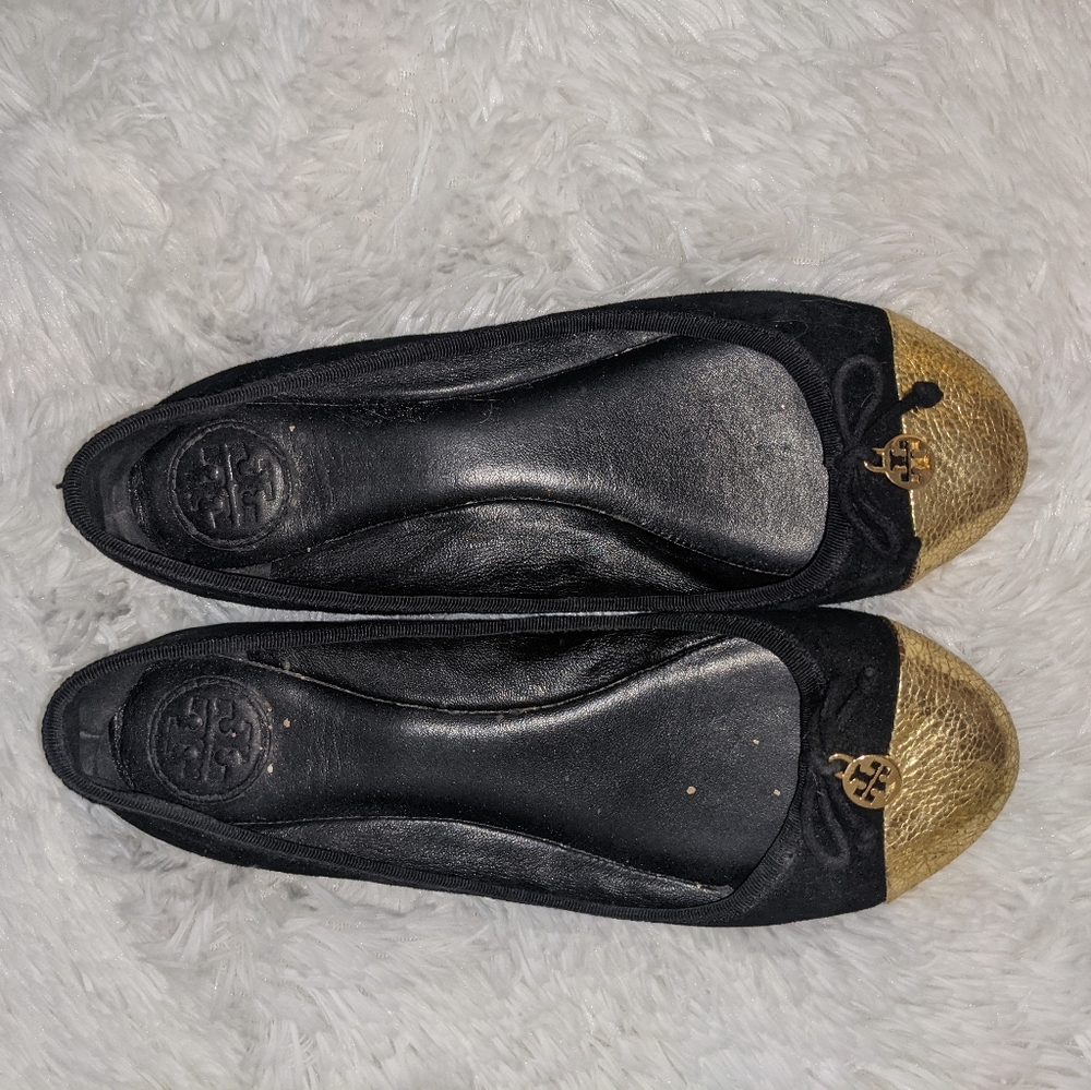 Black and gold tory burch flats